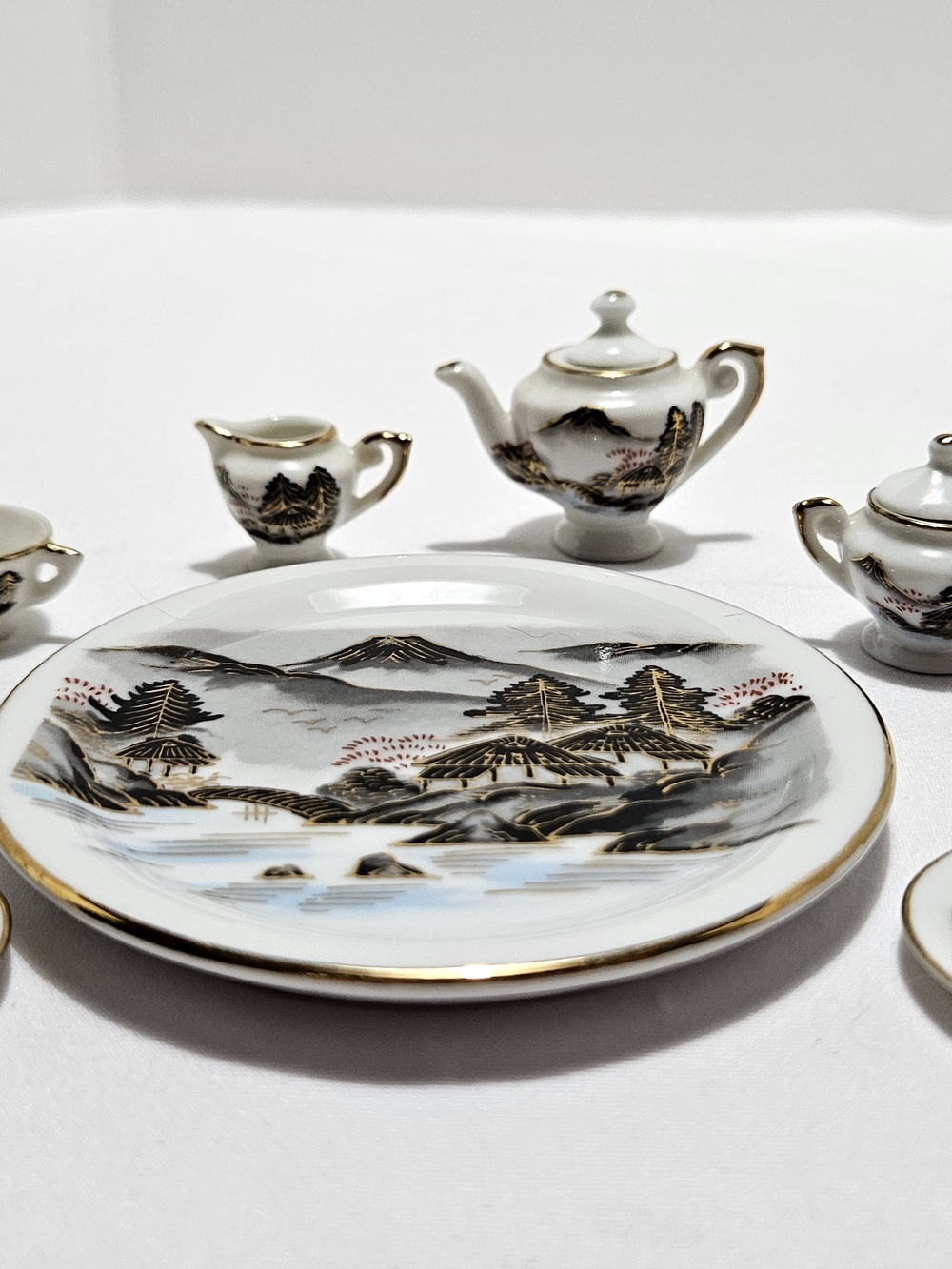Vintage Chinoiserie Mini Tea Set • Gold Trim Taiwan Porcelain Set
